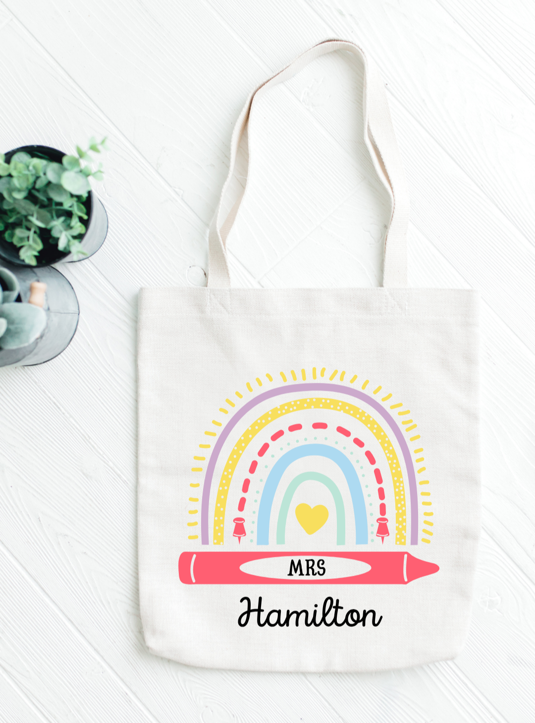 Personalised Teacher Tote Bag - Rainbow Crayon