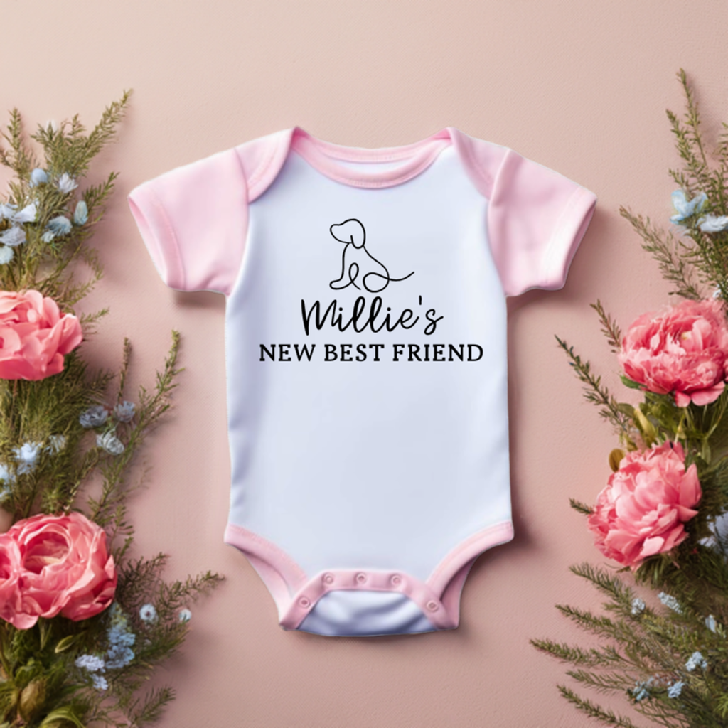 Dogs New Best Friend Baby Grow - Personalised Pet Name - 3-6M