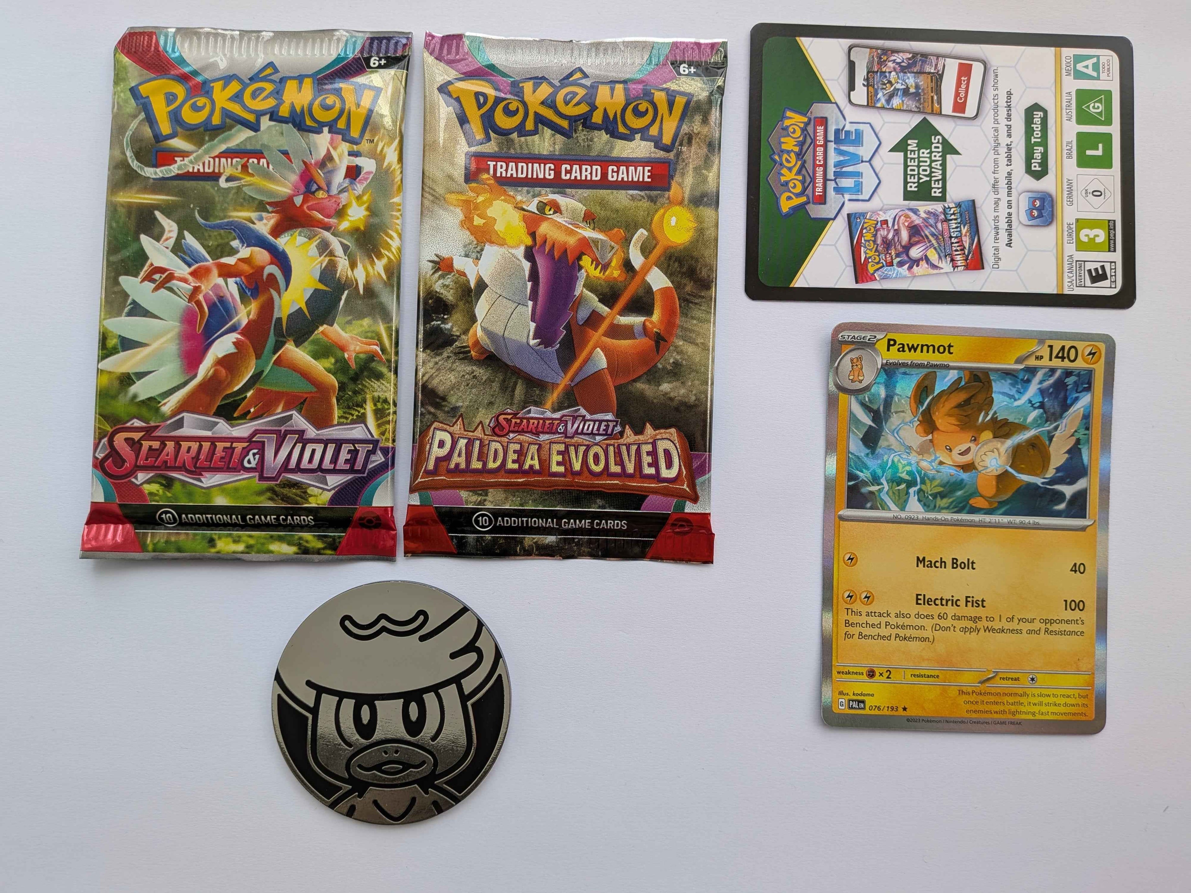 Pokemon Pawmot 2 Pack Blister with coin - Paldea Evolved/Scarlet & Violet Base English Pokemon Trading card game