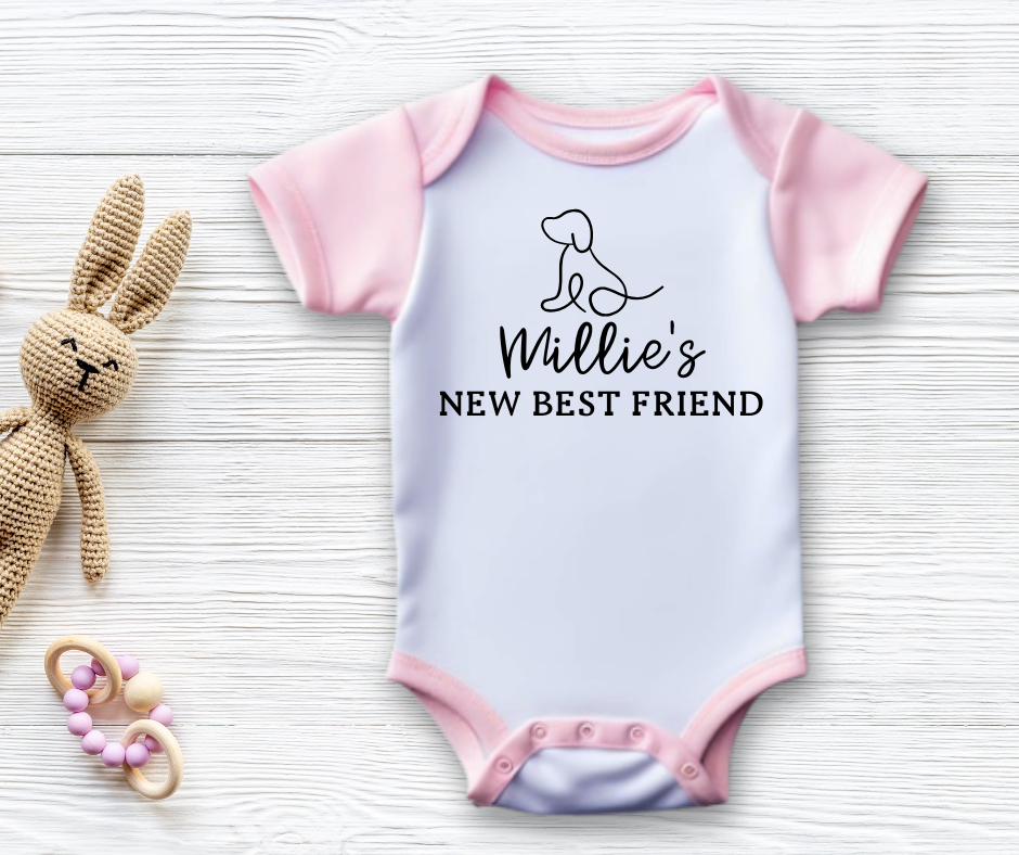 Dogs New Best Friend Baby Grow - Personalised Pet Name - 3-6M